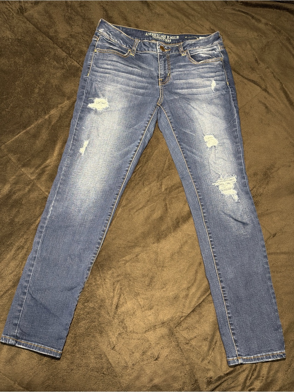 American Eagle Outfitters Women's Distressed Skinny Jeans - Medium Blue Wash